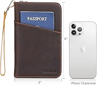 Vista 4 de Polare - Funda de piel de grano completo para pasaporte de viaje, con bloqueo RFID, organizador de documentos de viaje, 2 pasaportes con cremallera