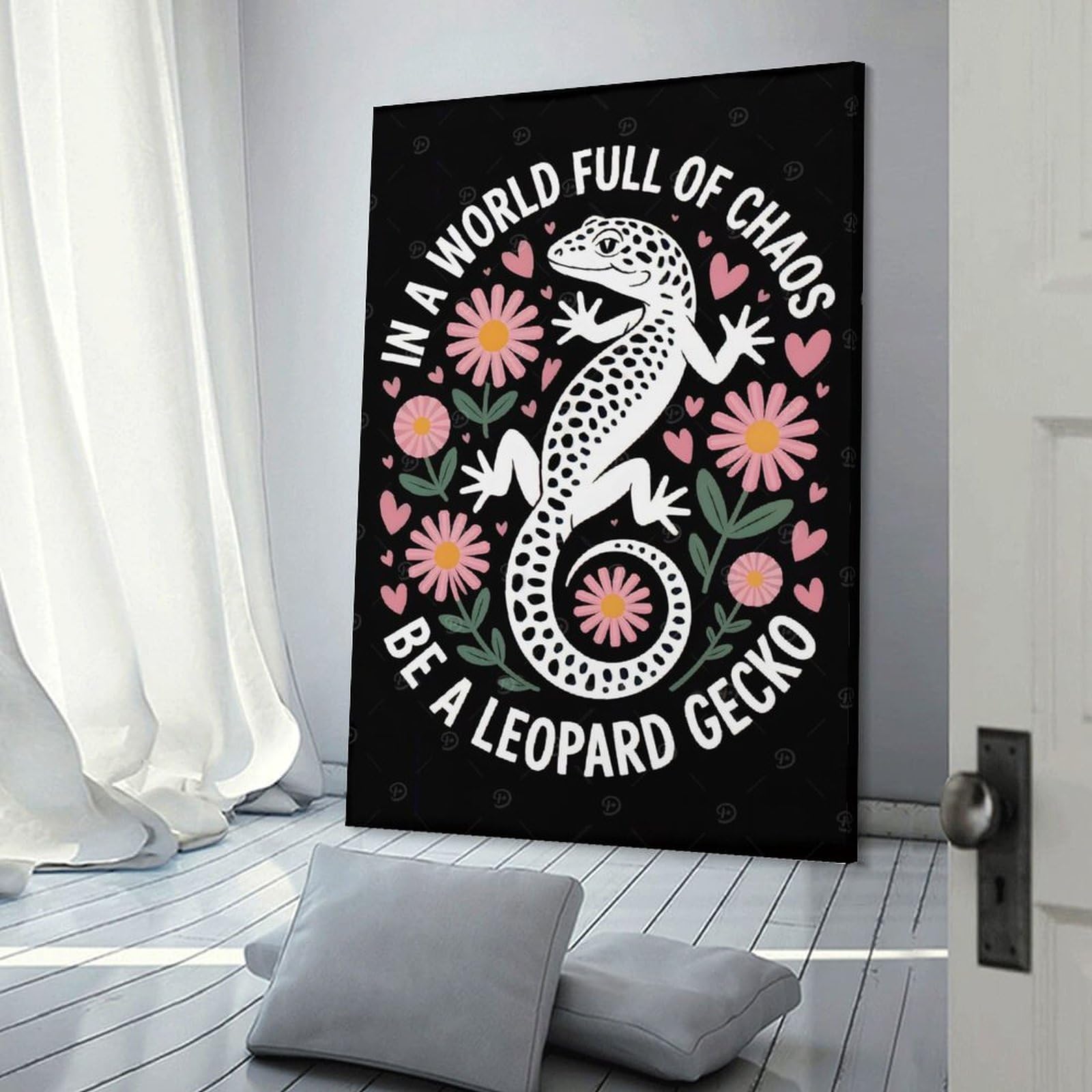 Junmoney Leopard Gecko in A Chaotic World Wall Art Print, 08x12inch(20x30cm), for Bedroom Decor, Cosy Corners Or Studios, Decorative Wall Art for Cosy Rooms