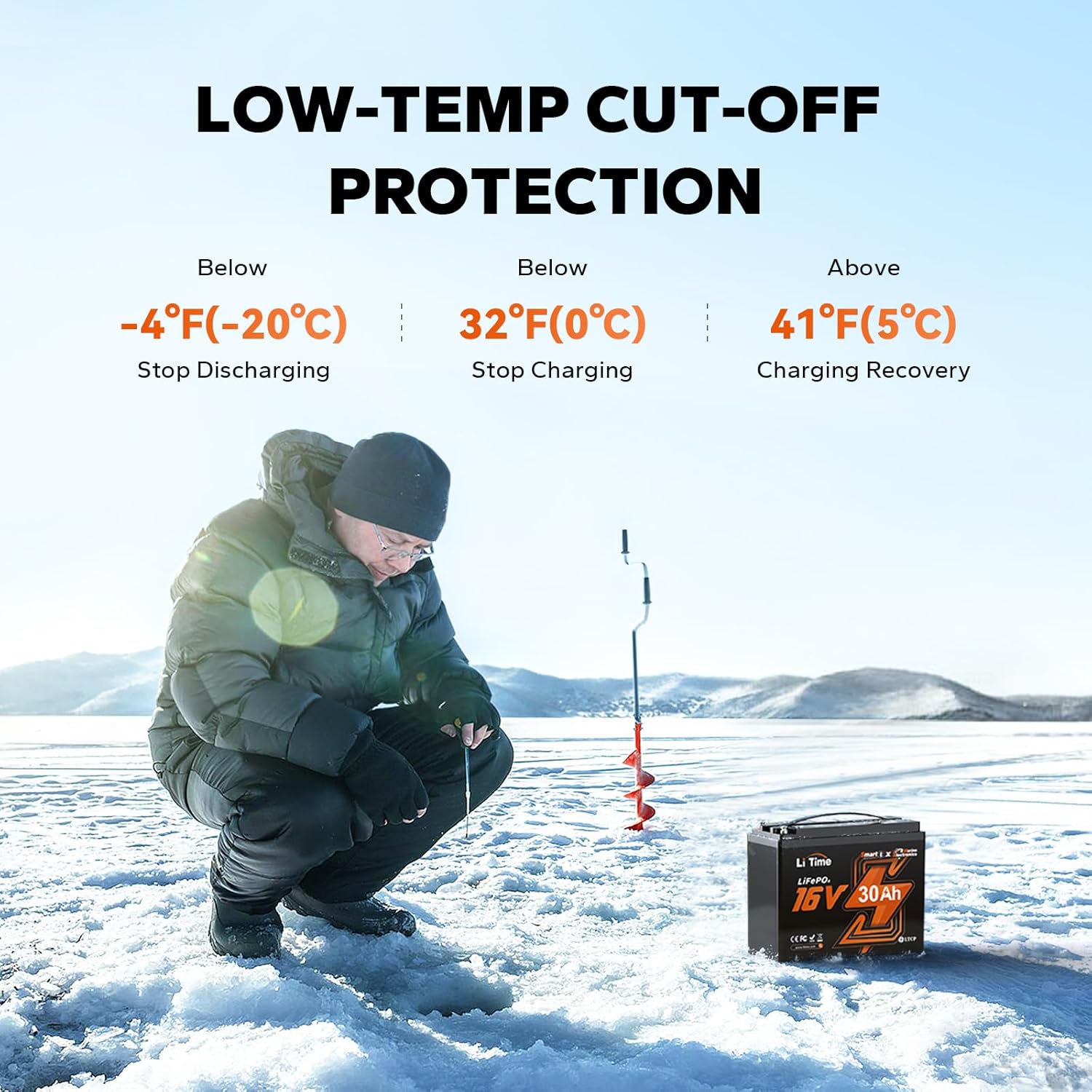 LiTime Pro Power Lithium Fish Finder Battery 16V 30Ah, Powers Livescope, ActiveTarget, Mega Live | Bluetooth & Low-temp Cutoff for Ice Fishing | Compatible with Garmin, Lowrance, Humminbird