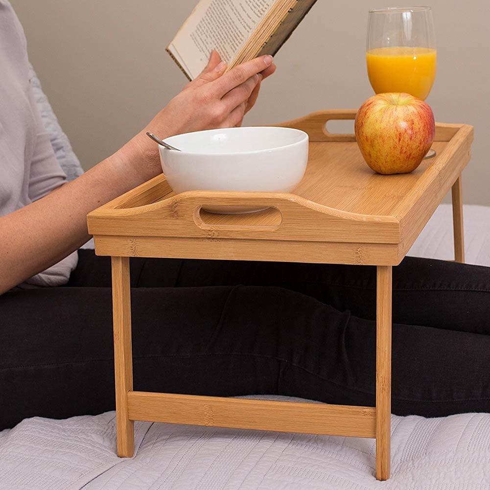 Bakaji Vassoio da Letto Pieghevole in Bambu' con Gambe e Manici per Colazione a Letto Relax Dimensione 50x30x21cm Bamboo da Portata (Naturale)