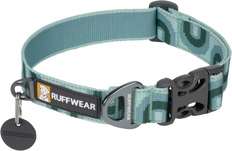 Ruffwear, Crag Dog Collar, Grassy Oxbow, 20"-26" | Stylish Adventure Collar with Premium Reflective Tubelok Webbing, Side Release Buckle, Aluminum V-Ring & ID Tag Silencer