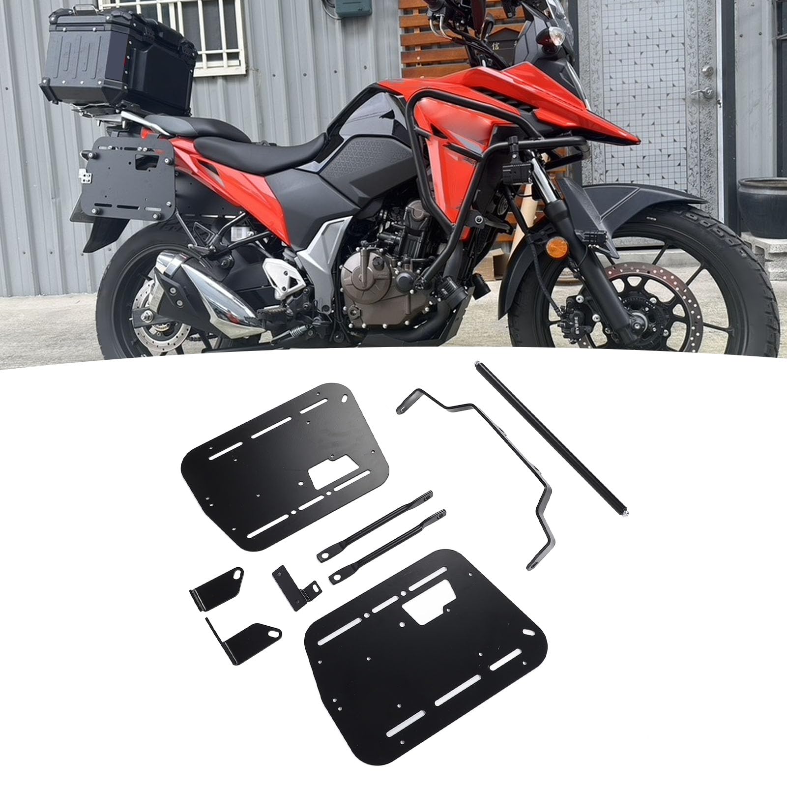 Zestaw Wsporników Montażowych Kufra Bocznego Motocykla, Twarda Torba Podsiodłowa ze Stopu Aluminium 18L-38L Skrzynia Bagażowa Bagażnik Boczny Zestaw Wsporników Montażowych Kufra