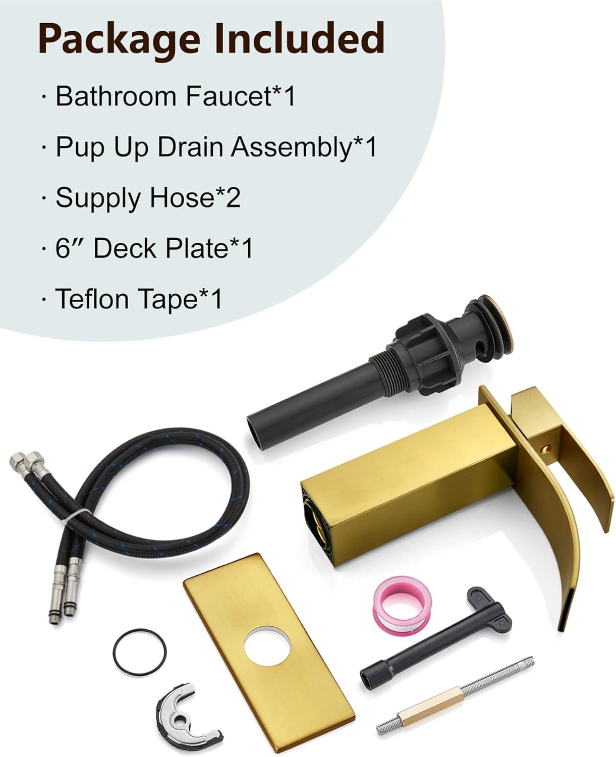 Midanya Bathroom Faucet with Waterfall Spout, Single Hole or 3-Hole Deck Mount, 304 Stainless Steel Sink Faucet with Pop-Up Drain, RV Vanity Compatible,Gold - Image 9