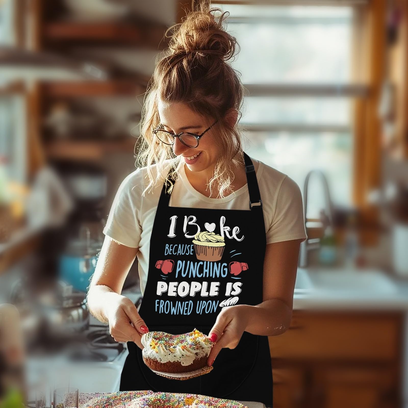LINEN CLOSET® Cupcake Aprons for Women Baking Aprons Baker Aprons for Men Funny Baking Gifts for Bakers Wife Husband Mother Daughter Kitchen Aprons with Pockets - Image 3