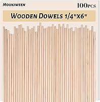 Vista 1 de Moukiween Varillas de madera, 100 varillas redondas de madera de 1/4 x 6 pulgadas para manualidades, decoración del hogar, soporte de pasteles