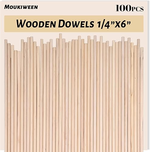 Moukiween Varillas de madera, 100 varillas redondas de madera de 1/4 x 6 pulgadas para manualidades, decoración del hogar, soporte de pasteles,