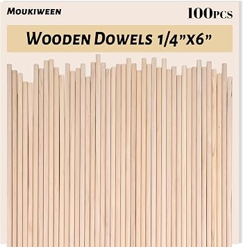 Wooden Dowel Rods, 100PCS 1/4 x 6 Inch Round Wooden Sticks for Arts Crafts, Home Decor, Cake Support, Photo Booth Props, Unfinished Natural Hardwood Sticks