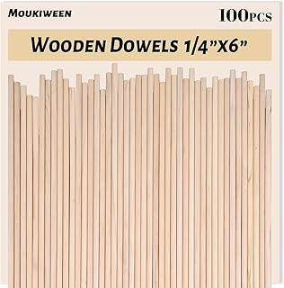 Moukiween Wooden Dowel Rods, 100PCS 1/4 x 6 Inch Round Wooden Sticks for Arts Crafts, Home Decor, Cake Support, Photo Booth Props, Unfinished Natural Hardwood Sticks