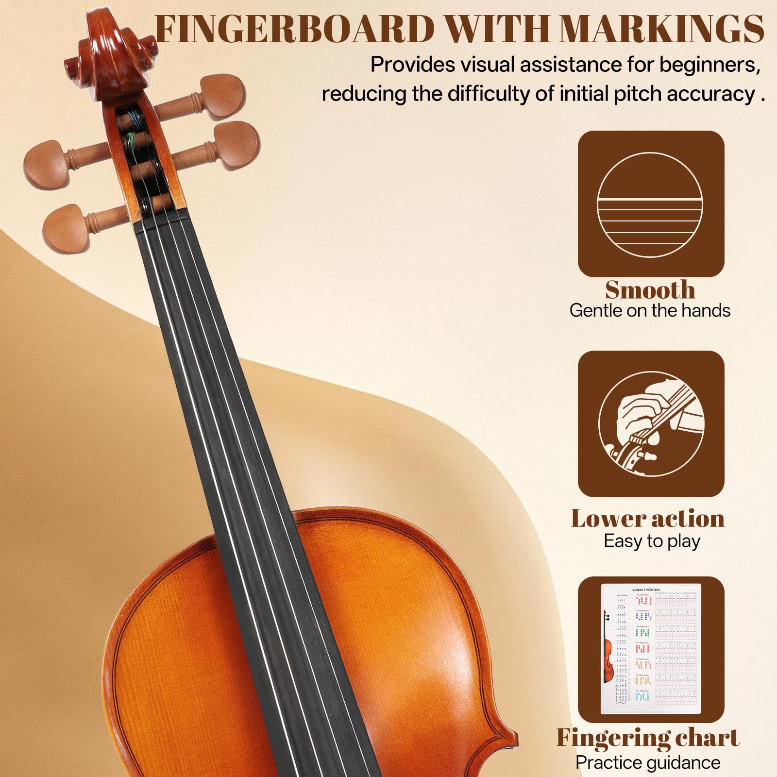 Kmise Violine 4/4 Starter-Set in voller Größe für Studenten, Anfänger, Erwachsene, robustes Jujube-Holz, akustisches Geigen-Set mit Hartschalenkoffer, Bogen, Kolophonium, extra Saiten, Schulterstütze