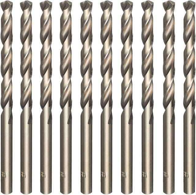 HPMAISON 10pcs M35 HSS Gold Cobalt Jobber Drill Bit Set, Metric High Speed Steel Twist Drill Bit Set 5mm x 86mm for Drilling Stainless Steel & Hard Steels, Cast Iron, Copper, Aluminum, Wood & Plastic