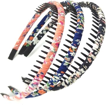 3 Pcs Sharks Tooth Hair Comb Hard Headbands, Plastic Teeth Non-slip Hoops, Colourful Satin Covered Head Bands Accessories for Girls Women, 3 Colours