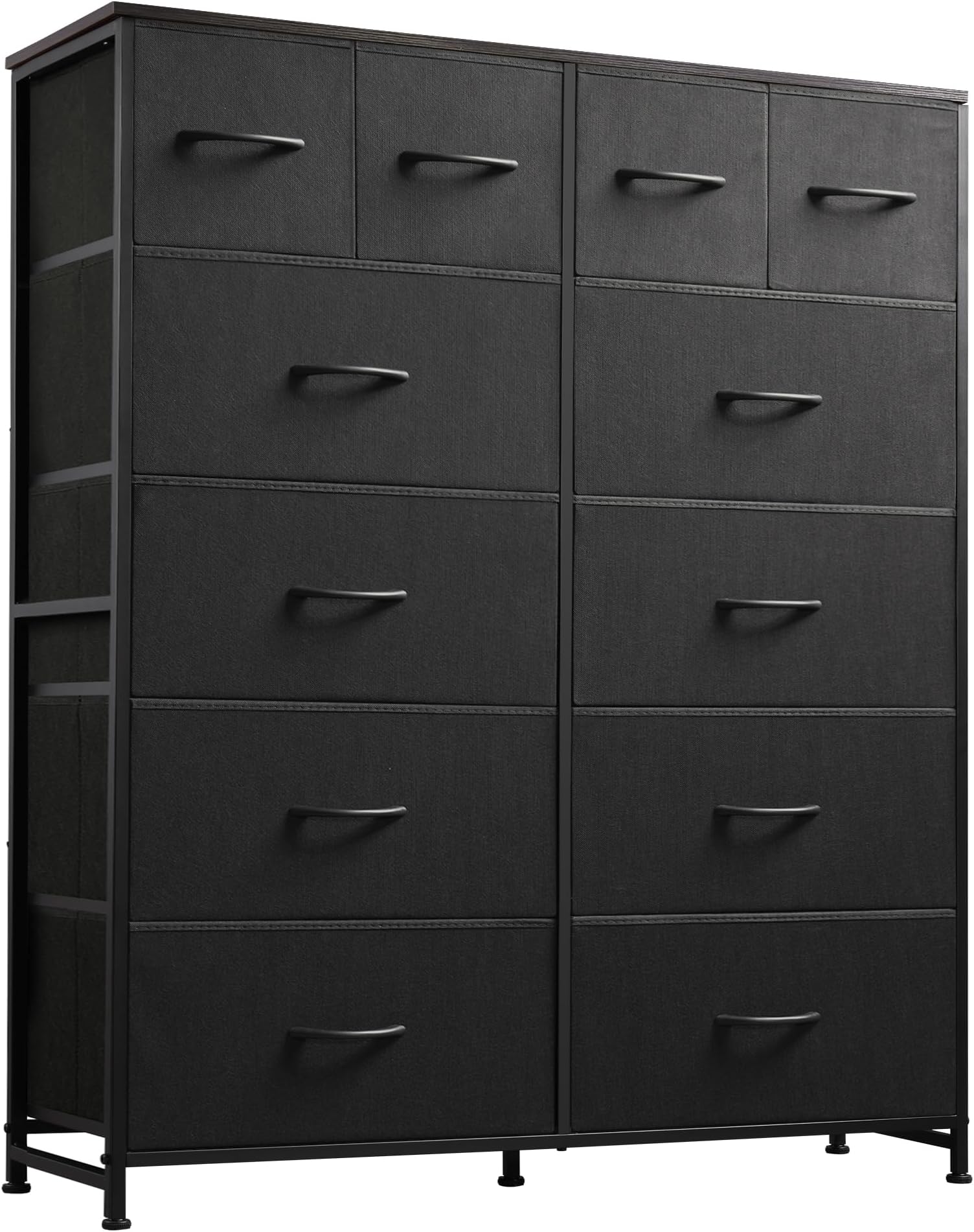 WLIVE Storage Organizer Unit with 12 Fabric Bins, Storage Drawers Organizer with Steel Frame, Tall Storage Tower Organizaton for Living Room, Hallway, Office, Charcoal Black