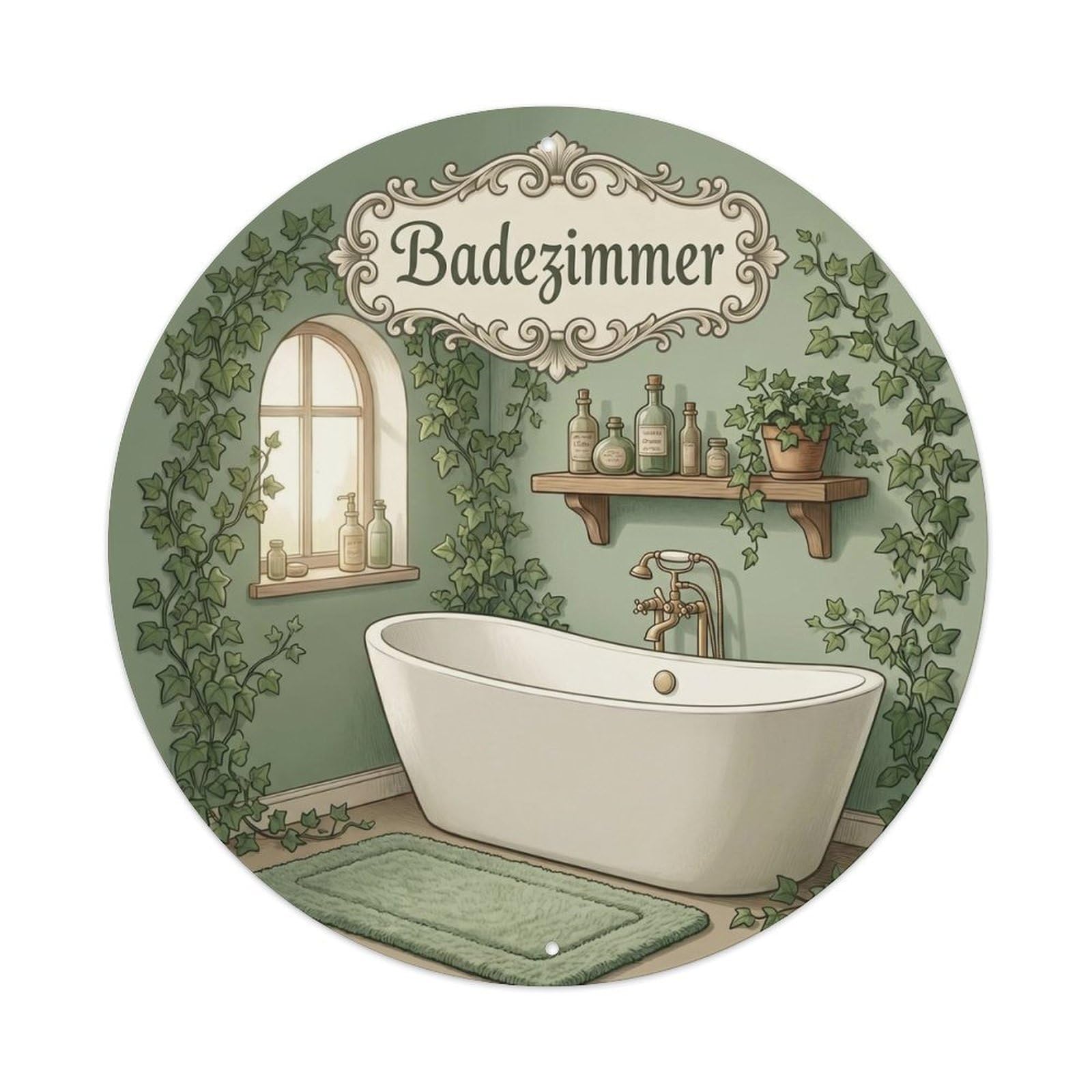 Yrnq Vintage Style Bathroom Ivy Vintage Bathroom Wall Vintage Metal Tin Sign Plaque Wall Decor For Cafe, Club, Garden Round Metal Poster 8X8inch