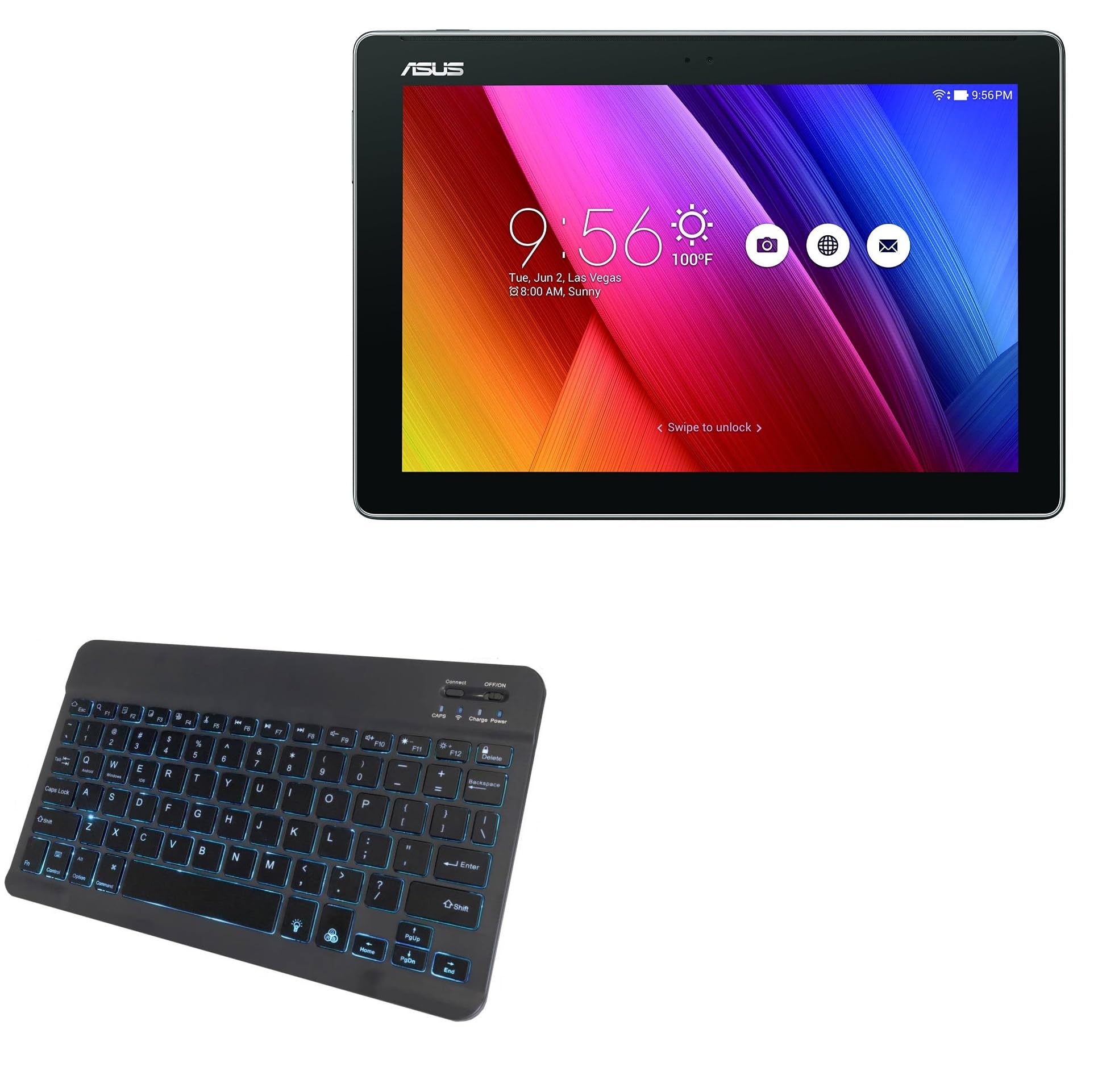 BoxWave Keyboard Compatible with ASUS ZenPad 10 - SlimKeys Bluetooth Keyboard - with Backlight, Portable Slim LED 7 Colors - Jet Black