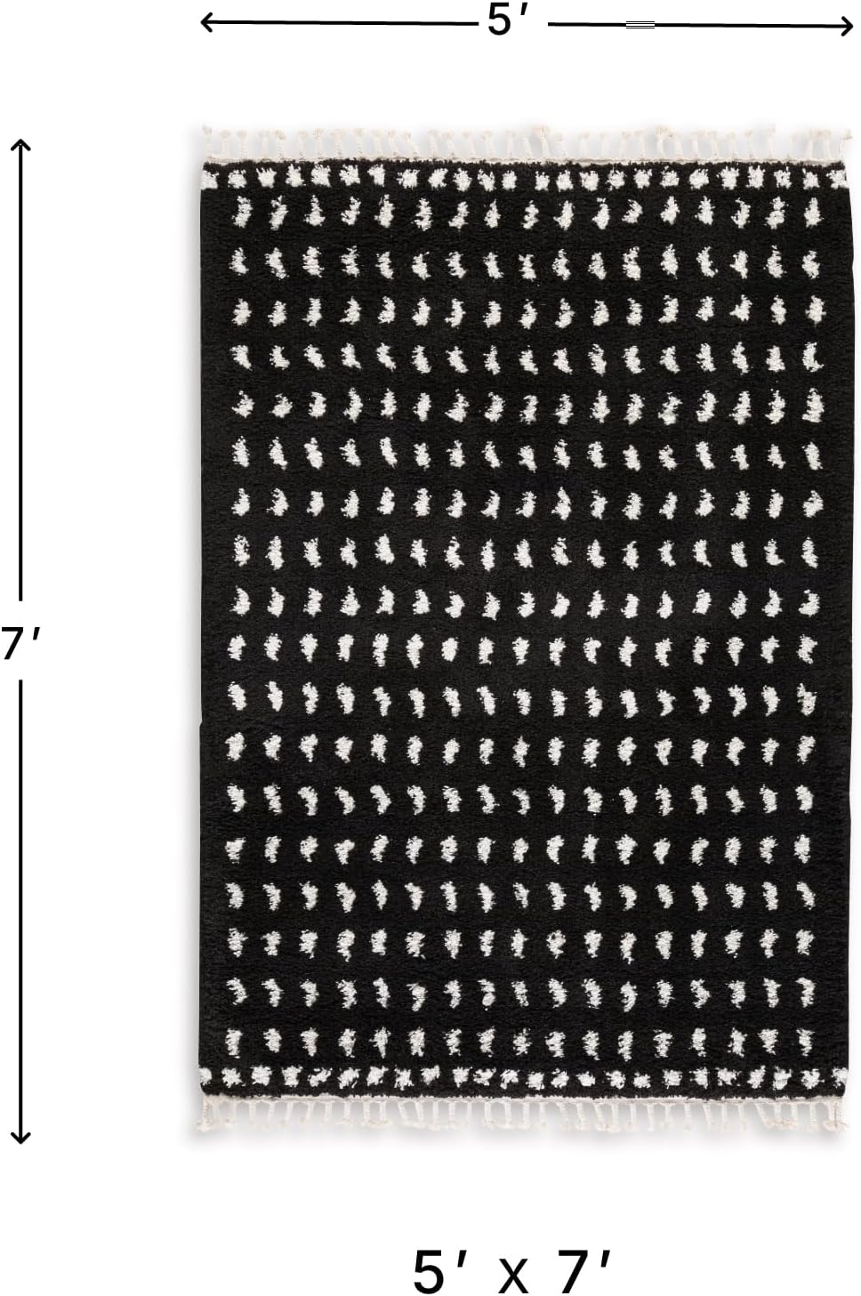 Signature Design by Ashley Minston Contemporary 5' x 7' Machine Woven Dot Design with Braided Tassel Edge Medium Area Rug, High Pile, Black & White