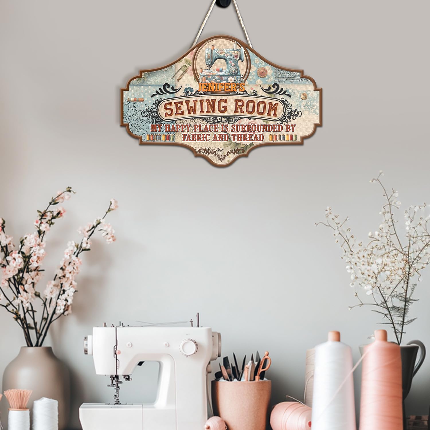 THUYPT Personalized Sewing Sign for Sewing Room Decorations, Printed Wooden Sign for Sewer Craft Room Wall Hanging Decor, Sewer Sign for Sewing Lover (09)
