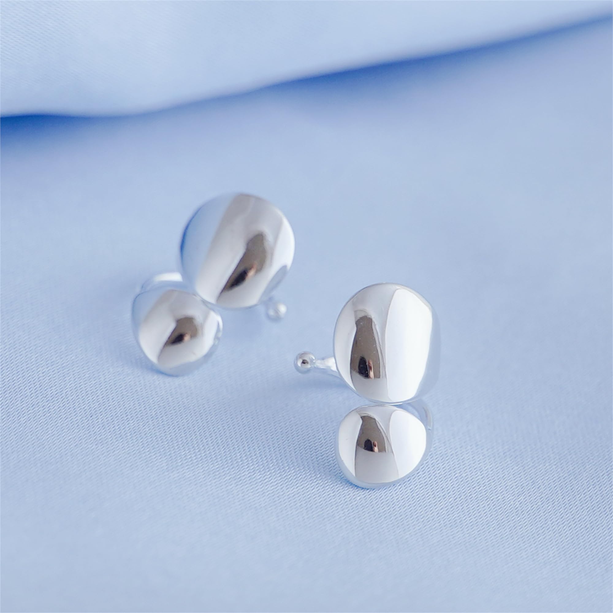 Doppelte Scheibe aus Sterlingsilber, glänzend poliert, gewölbt, ohne Piercing, Clip-Ohrmanschettenkante, Helix-Ohrringe (ein Paar)