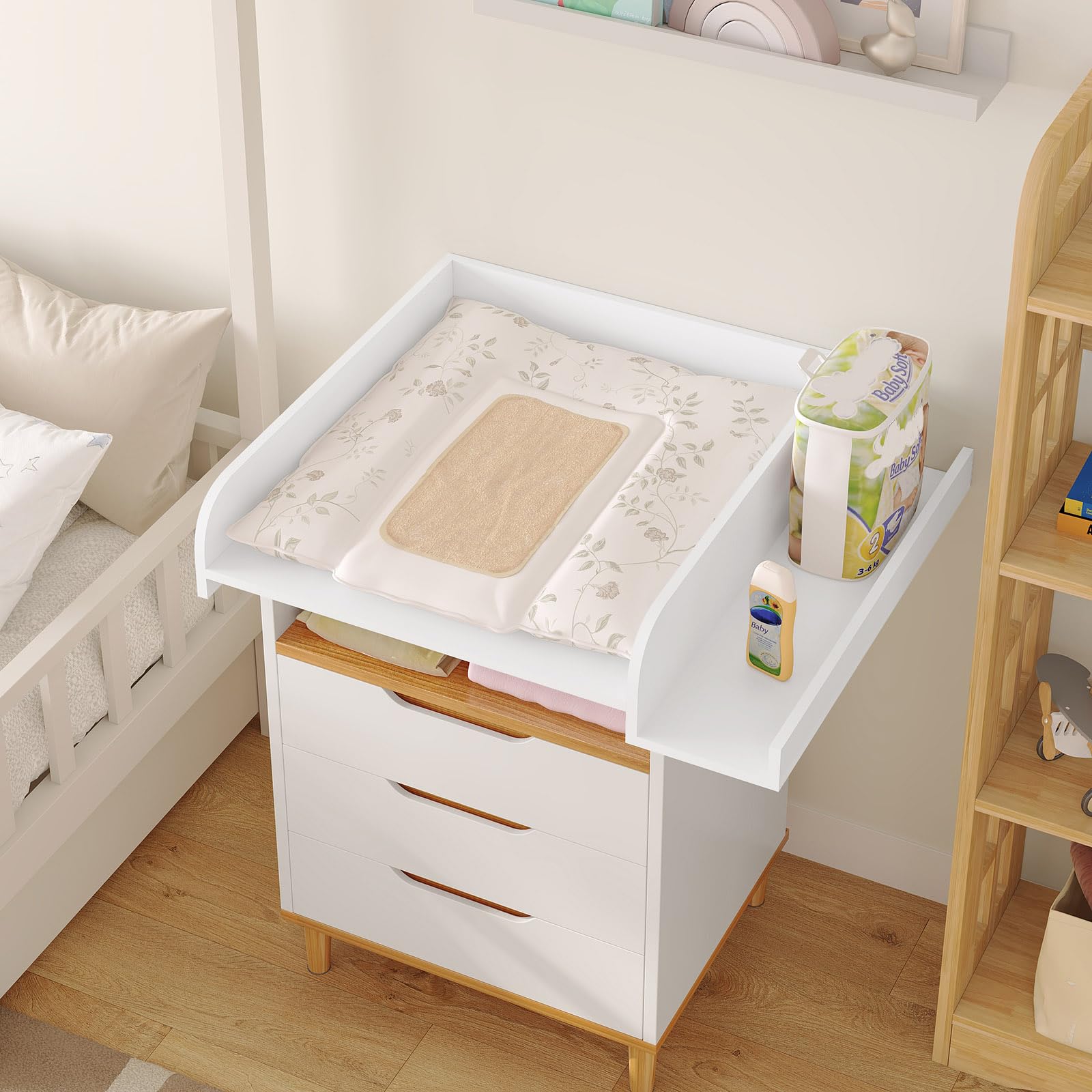 WOLTU Plan à langer pour machine à laver ou sèche-linge, table à langer bébé avec rebord de protection et étagère de rangement, 80 x 70 x 16,5 cm, blanc