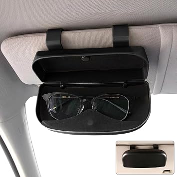 1 PC Car Visor Sunglass Storage Box, 6.7" x 3.1" Full Protection Anti-scratch Anti-impact Sunglasses Holder, Adsorption One-hand Open Multi-function Organizer, Universal for Cars Black