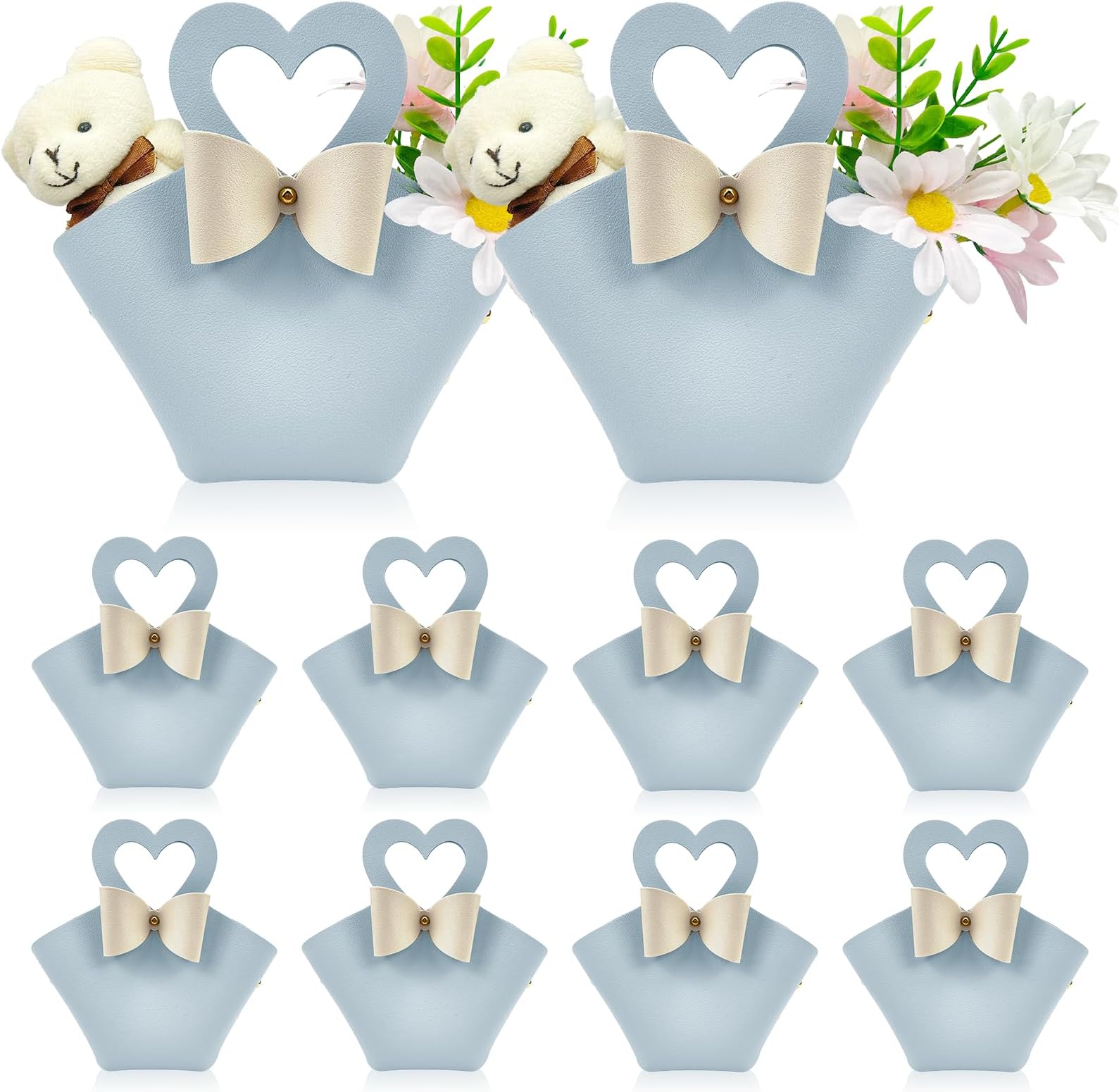 Topoloar 10 pack Mini Gift Boxes with Handle Reusable PU Leather Small Blue Gift Box Mini Handbag Gift Bags for Wedding Bridal Shower Baptism Baby Shower Birthday Party Decoration Supplies Baby Blue