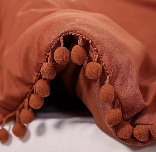 Miniatura 6 de Smoofy Juego de edredón con flecos, tamaño matrimonial, color naranja quemado, bohemio, elegante, bonito juego de ropa de cama Cali suave, cálido,