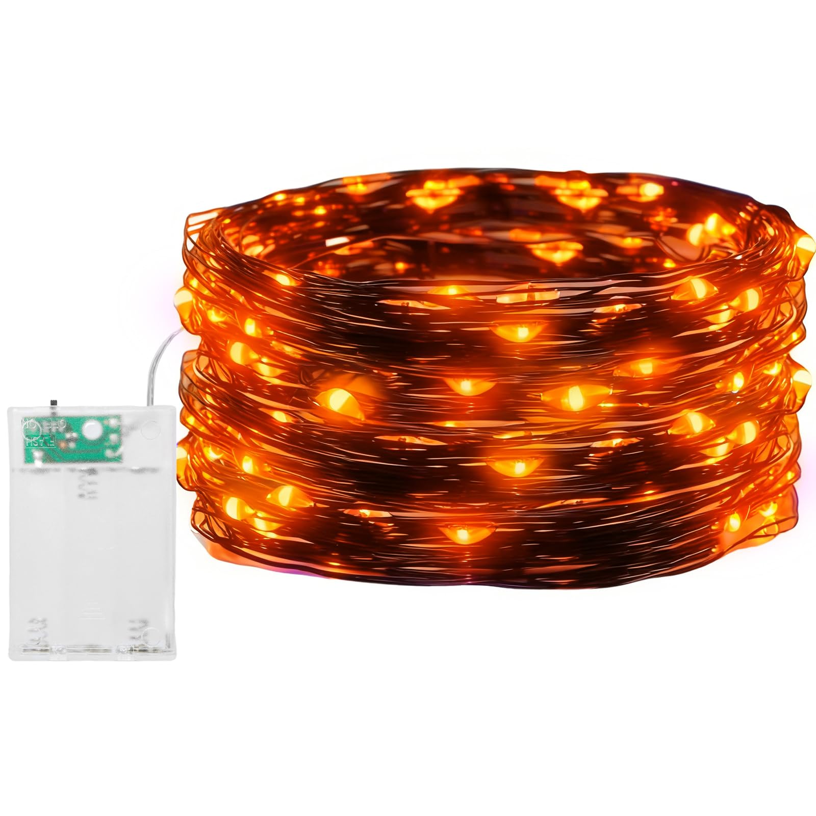 Jsdoin Orange Halloween Decoration Fairy Lights, 2 Pcs 50 Led Battery Operated String Lights Copper Wire Light For Indoor Outdoor Lighting, Bedroom, Party, Tree Decoration(5M/16Ft，Orange)