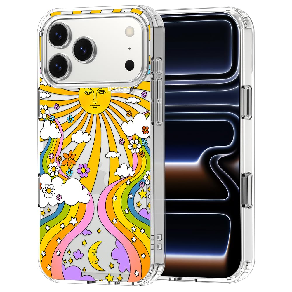 Case for iPhone 17 Pro Max, [Buffertech 6.6ft Military-Grade Drop Protection] [Anti Peel Off Tech] Clear TPU Bumper Phone Case - 70's Psychedelic Groovy Art