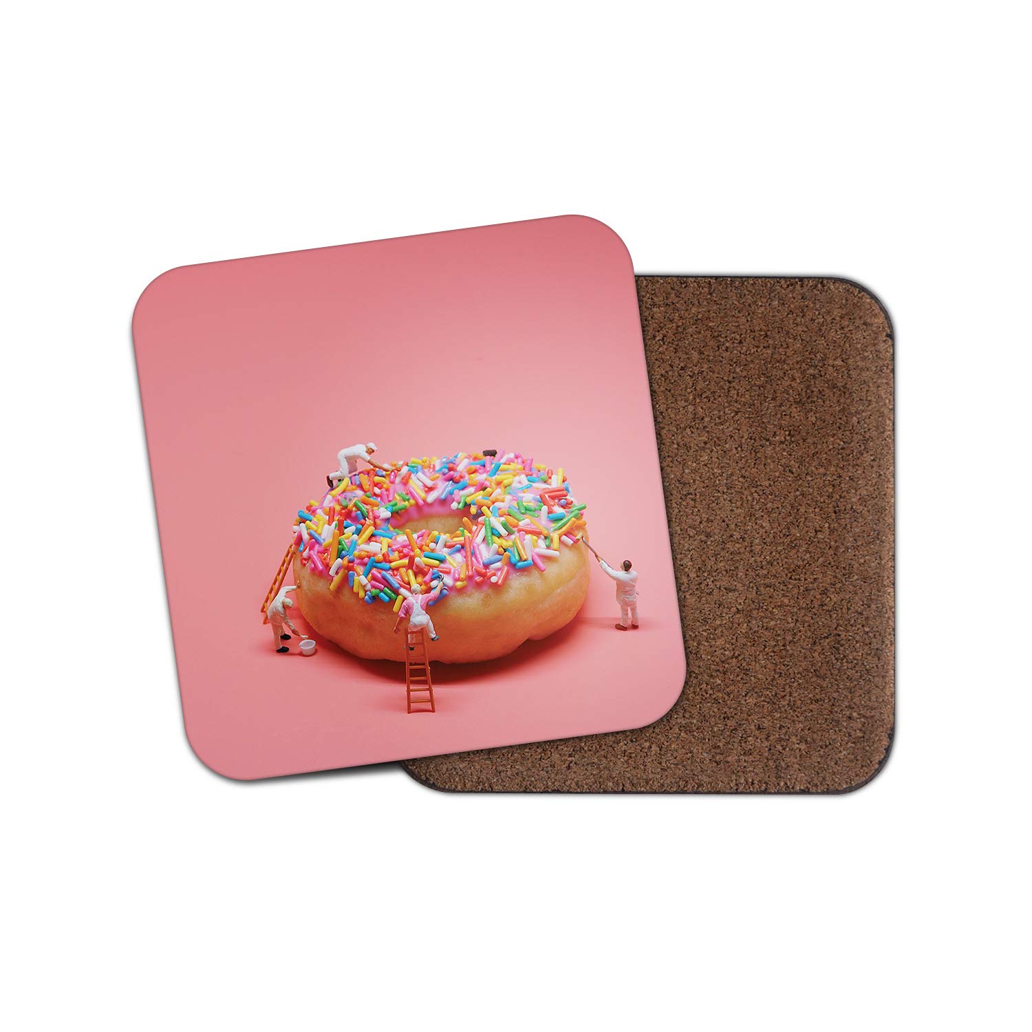 Destination Vinyl Ltd Multicolor 1 X Funny Doughnut Coaster - Donut Builders Bakery Chef Pink Baker Mum #15393