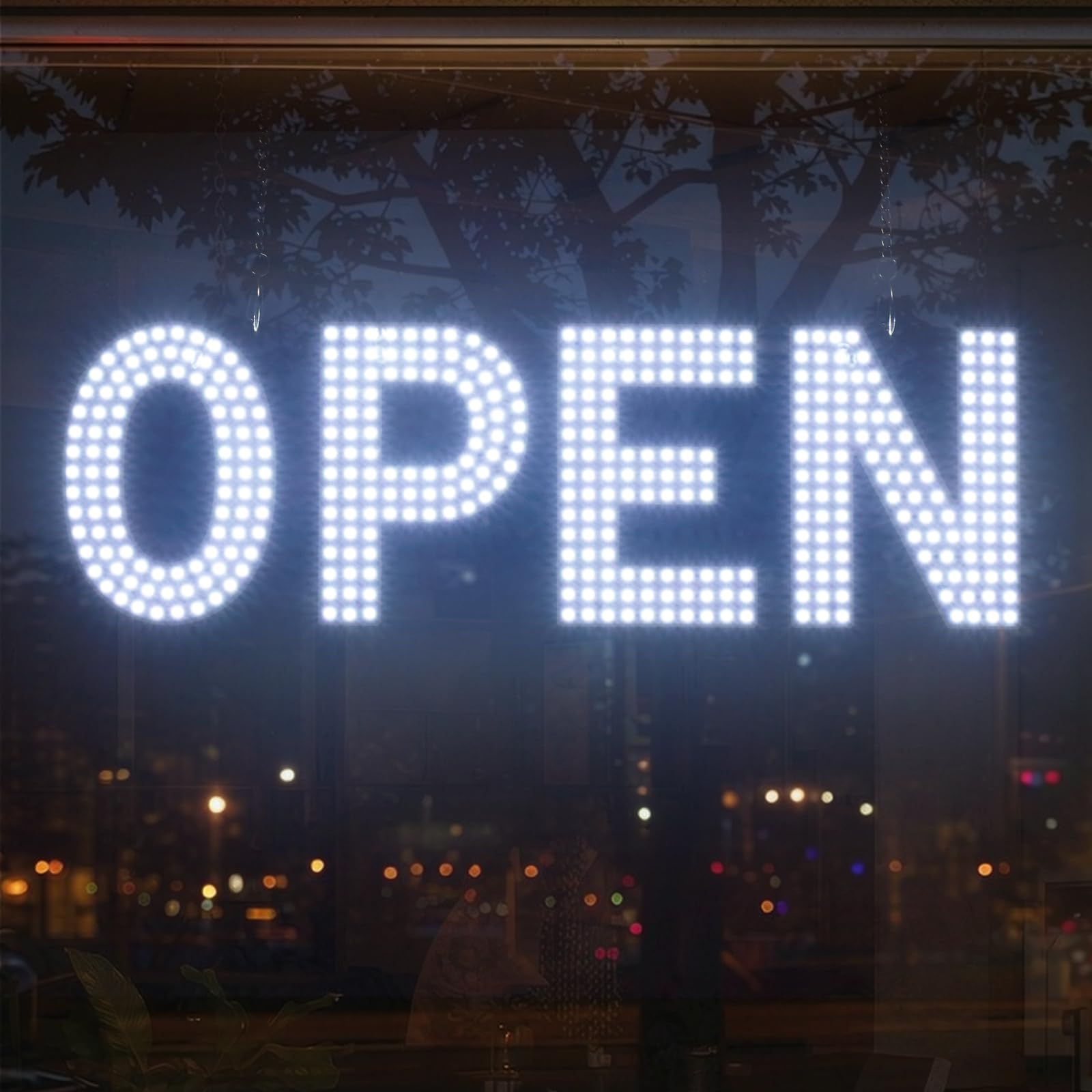 16"x5" LED Open Sign Cold White for Business Window Bright Remote Control