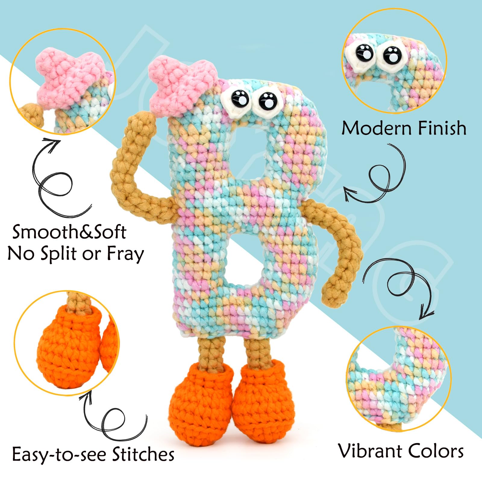 JOYTAG 4-Pack Rainbow Crochet Yarn For Beginners - Cotton-Nylon Blend, Easy-to-See Stitches (Blue Tone) - View #9