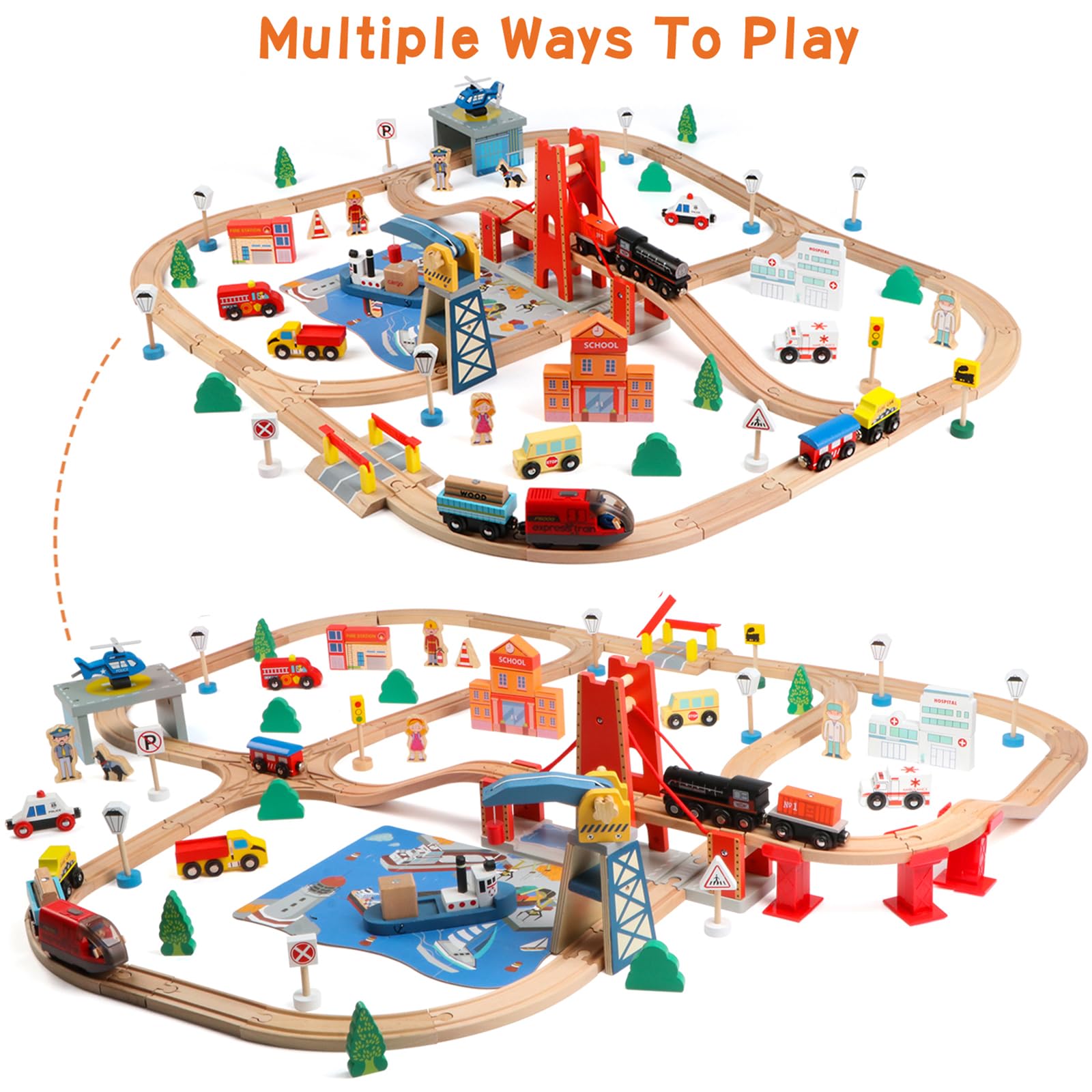 Juego de pistas de tren de madera para niños y niñas