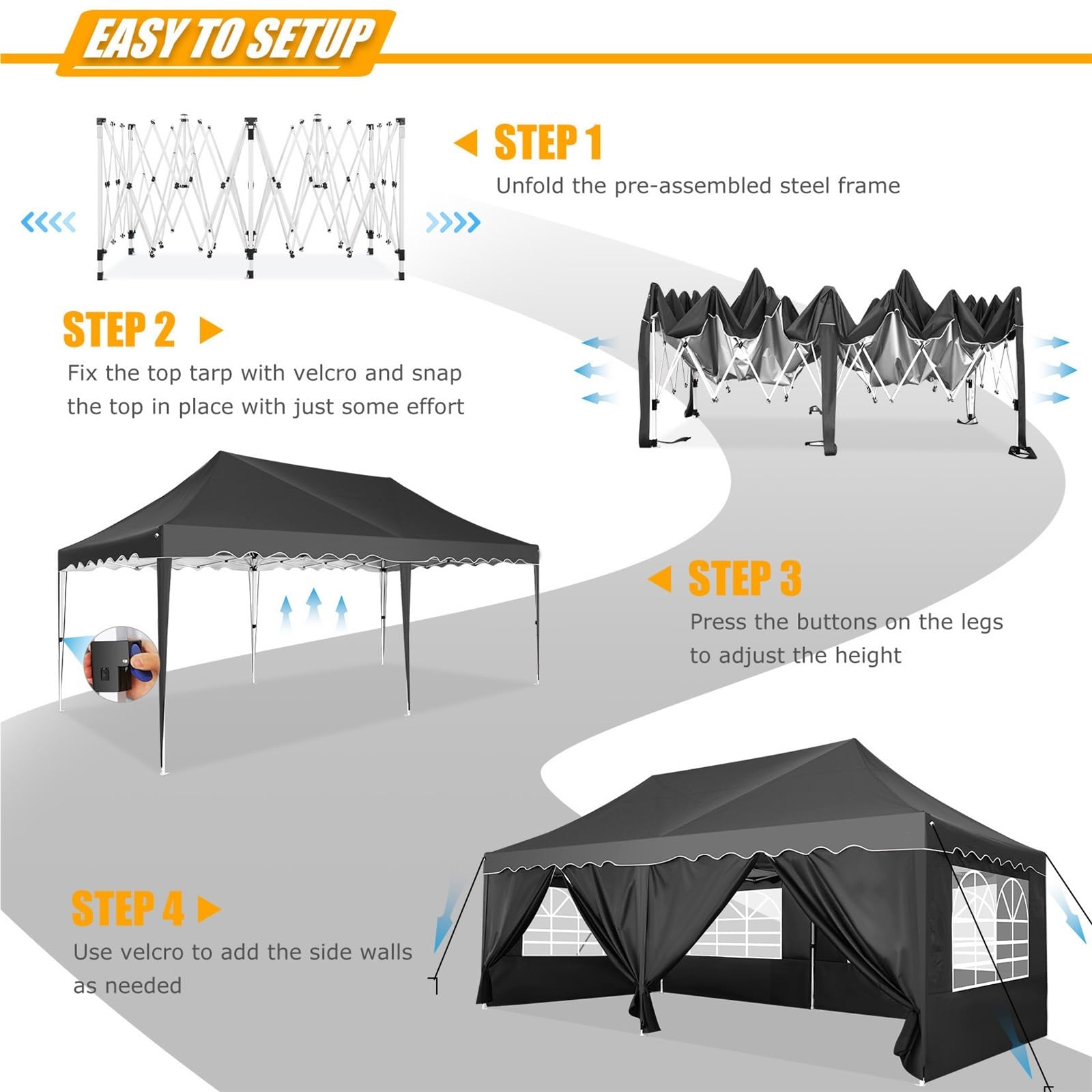 Pop Up Pavillons 3x6m Pop-Up-Pavillonzelt mit 6 Seitenwand-Überdachung, Festzelt, Pavillon, wasserdichtes Partyzelt for Party, Garten, Outdoor, kommerzielle Überdachung(Blue)