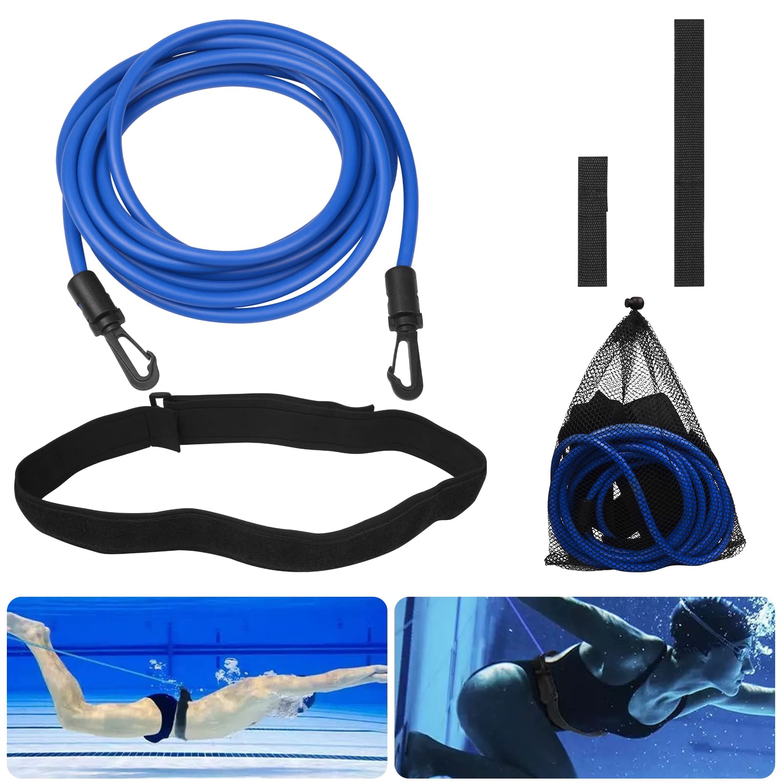 Swim Tether Stationary Swimming, 4M Swimming Tether Belts, Swim Tether for Pool, Pool Harness, Swim Resistance Belt, Swim Training & Exercise, Swim Belt for Adults?Blue?