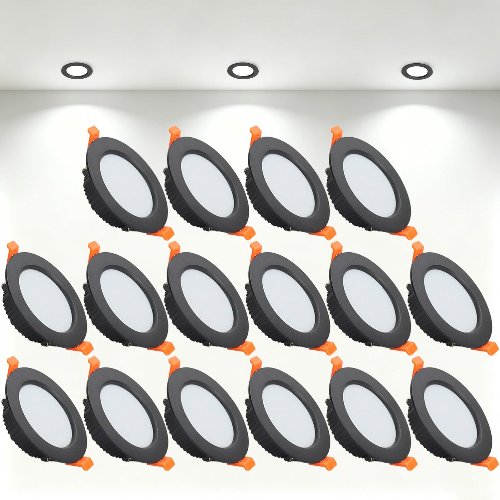 VOGHMOLD 9W Ultra Slim LED Downlight Recessed Ceiling Light 3.5 inch, 6000K Spot Lights Black Aluminum Trim, Cut Φ90-100mm, AC110-240V Panel Lighting for Office Hallway Closet, 16 Pack