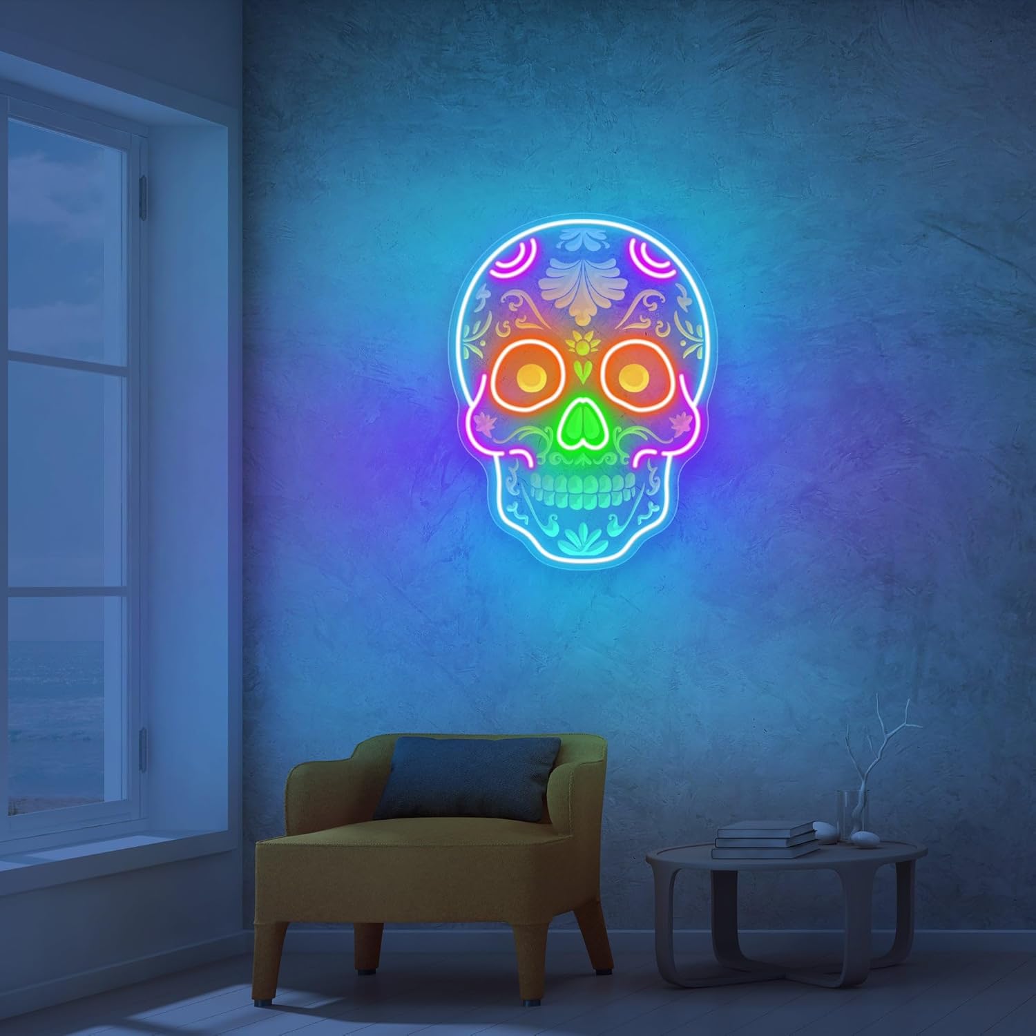 Sugar Skull Neon Sign Sugar Skull Mexican LED Light Calavera Decoration Mexican Decor Sign Day Of The Dead Dia De Los Muertos Décor (40x30'' - Mix 4 Color)