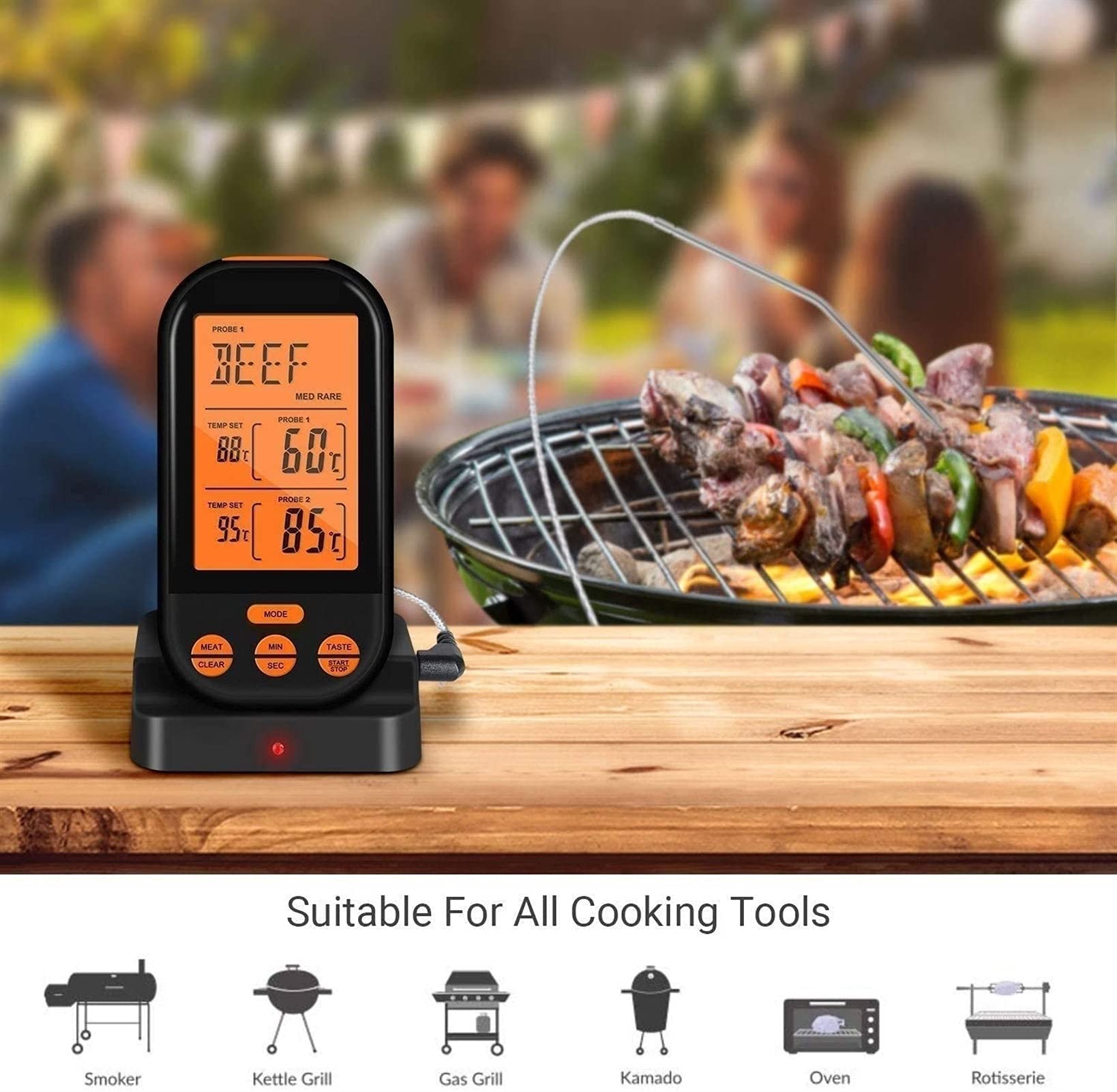 XMING Termometro di Carne Digitale, istantaneo Leggi Il termometro da Cucina Alimentare con Dual sonda per Fumatore, griglia, Forno, BBQ.