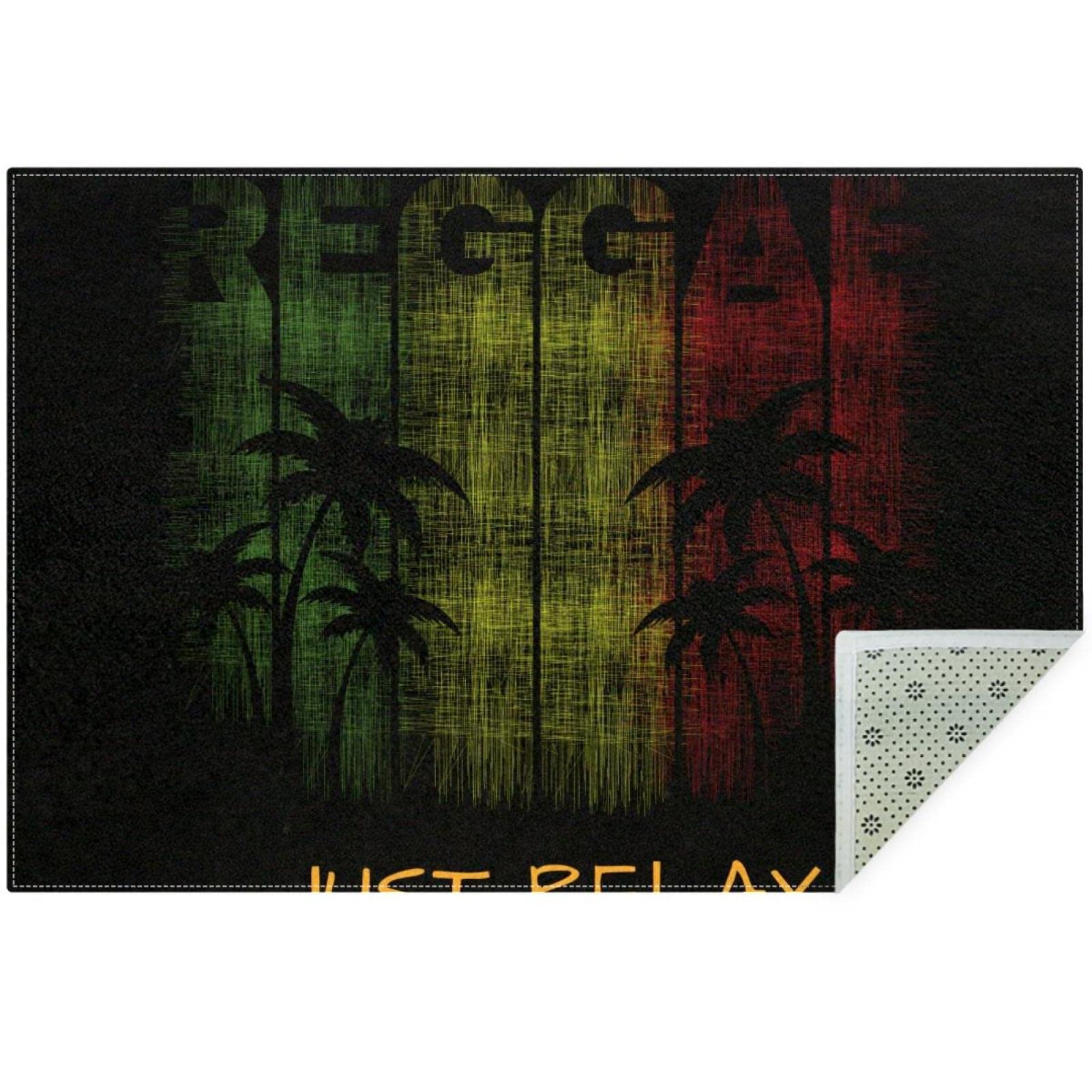Reggae Music Relax with Coconut Tree Area Rug Carpet Non-Slip Throw Rug Floor Mat Doormats for Living Room Bedroom, 5'x3.2'