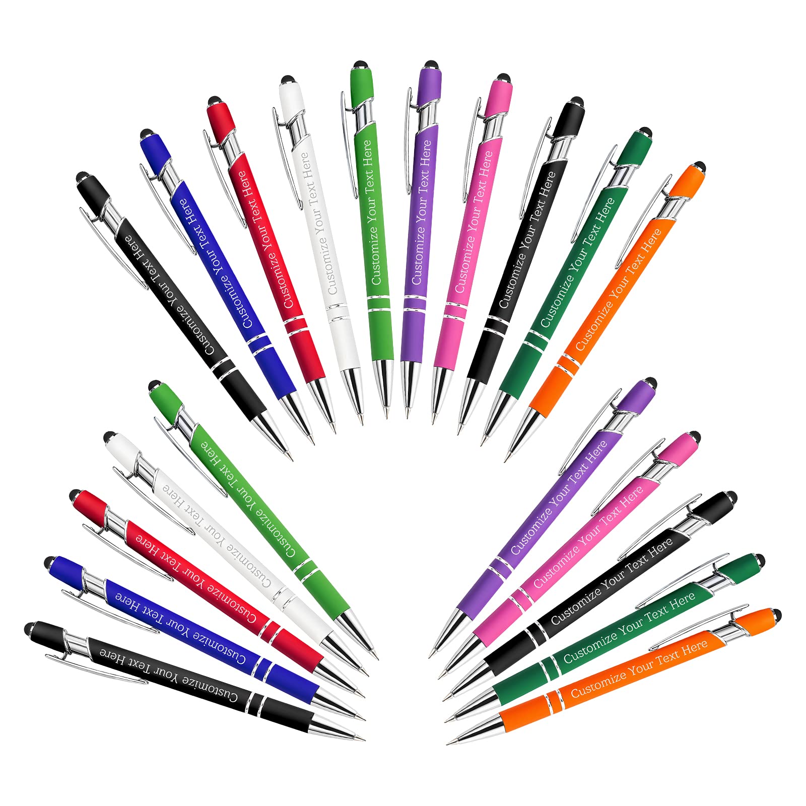 Personalised Custom Pens Bulk Free Engraving with Name Message Customised Ballpoint Pens with Stylus for Business Office Graduation Customised Gifts for Men Women Birthday Christmas (20 Pcs Assorted)