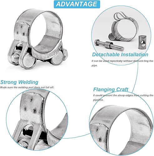 Miniatura 12 de AKIHISA Abrazadera de manguera con perno en T, abrazadera de correa de tubo de acero inoxidable 304 de rango OD de 0.669-0.748 in, abrazadera