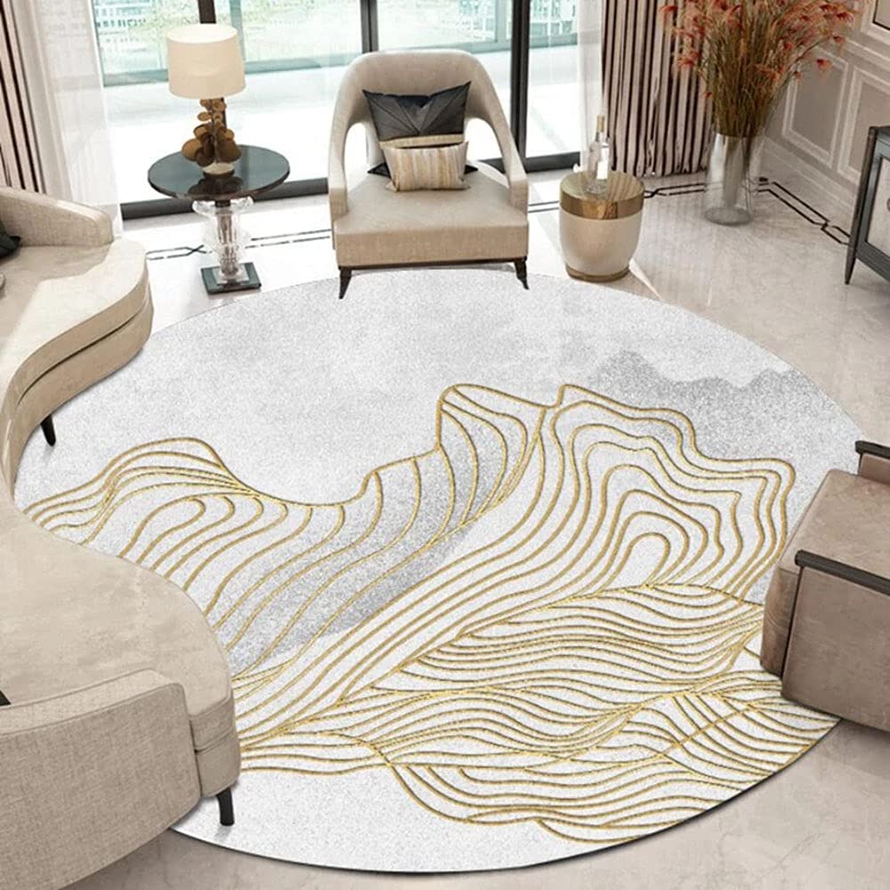 Alfombra redonda de oro y blanco abstracta para suelo de dormitorio