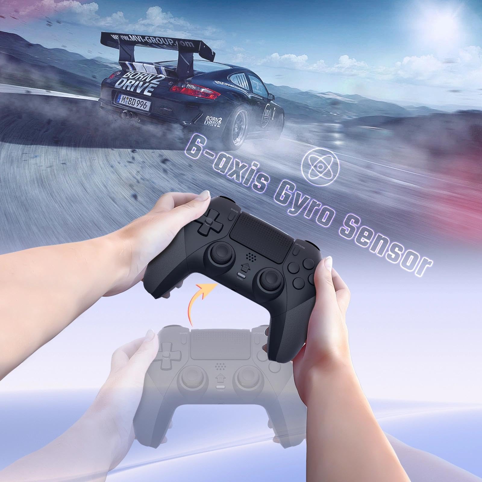 LATEC Controller per PS4 con Bluetooth, Controller Wireless PS4 con 2 Pulsanti Macro Programmabili, Sensore Giroscopico a 6 Assi, Doppia Vibrazione, Touchpad, Nero