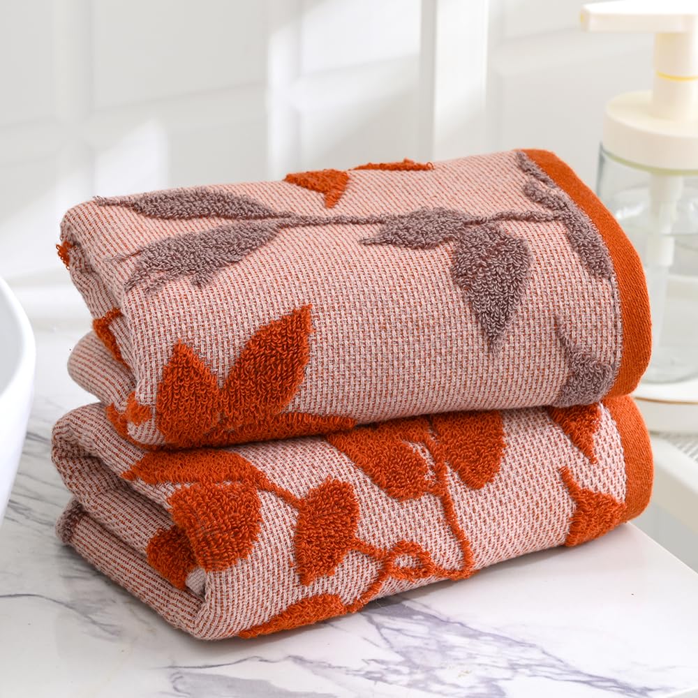 sense gnosis Burgundy Red Hand Towel Set of 2 Super Soft 100% Cotton Embossed Leaf Floral Pattern Highly Absorbent Decorative Jacquard Weave Hand Towels for Bathroom Spa 13x 29 Inch - Image 4