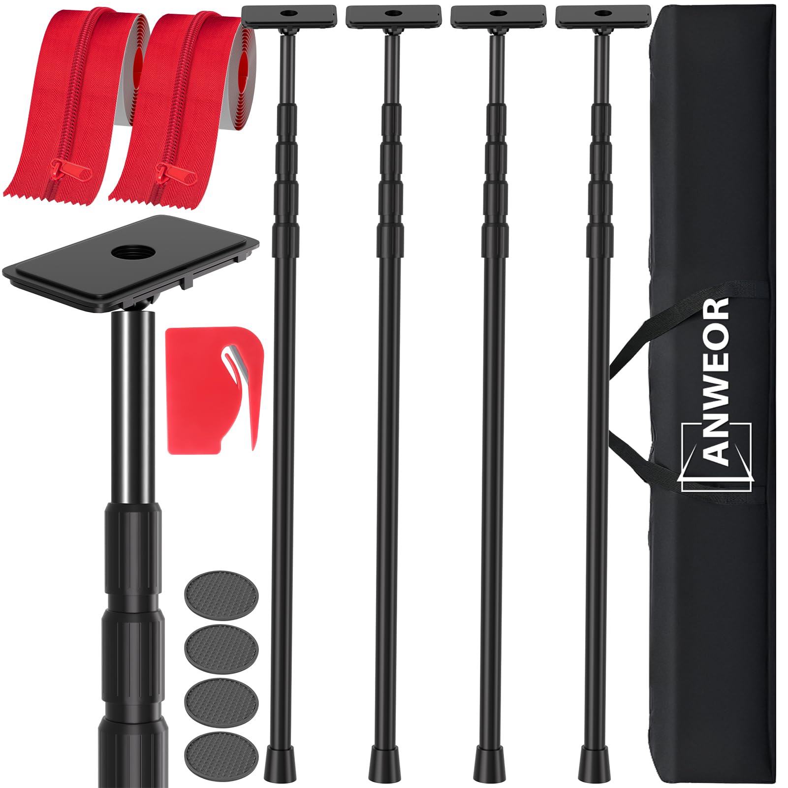 12ft dust barrier poles kit,spring retractable zipper wall poles for dust barriers system,home & construction,spring barrier loaded poles for renovation & construction renovation(exclusive patent)