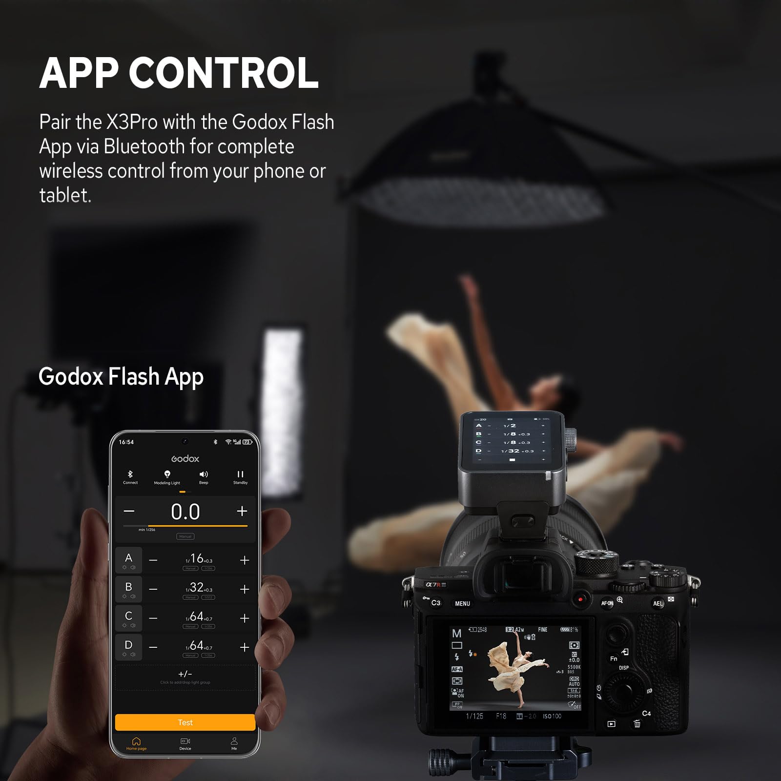 Godox X3Pro-S Transmisor Flash Inalámbrico para Cámara Sony,Pantalla Táctil 2.4 Pulgadas,Sistema Inalámbrico de Godox X 2.4G,16 Grupos,HSS 1/8000s, TTL/TCM,Carga USB-C,30 Días de Duración de Batería