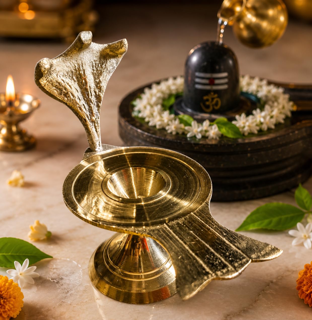 ADT-100 Pure Brass Shivling Puja Stand with Naag Sheshnaag Abhishek Stand Jaldhari Stand Jaladhari Stand jalheri Brass Shivlingam naag with Stand Size 9x5x4cm50-58gram Set of-1-image-47