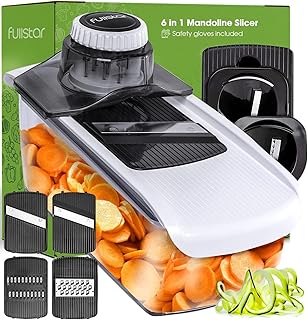 Fullstar 6-in-1 Mandoline Slicer For Kitchen, Cheese Grater, Vegetable Spiralizer and Veggie Slicer for Cooking & Meal Prep (Kitchen Gadgets Organizer & Safety Glove Included), White