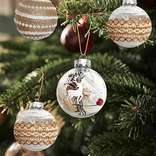 Miniatura 5 de ORTIGIA Adornos de bola de Navidad inastillables, transparentes, grandes, rústicas, para árboles de Navidad, delicados adornos colgantes para