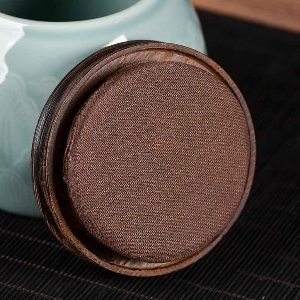 LYGSWDB Zuckerdose, Bananenblatt, Celadon-Teedose, handgefertigter Holzdeckel, versiegelt, Teedose zur Aufbewahrung aus Keramik