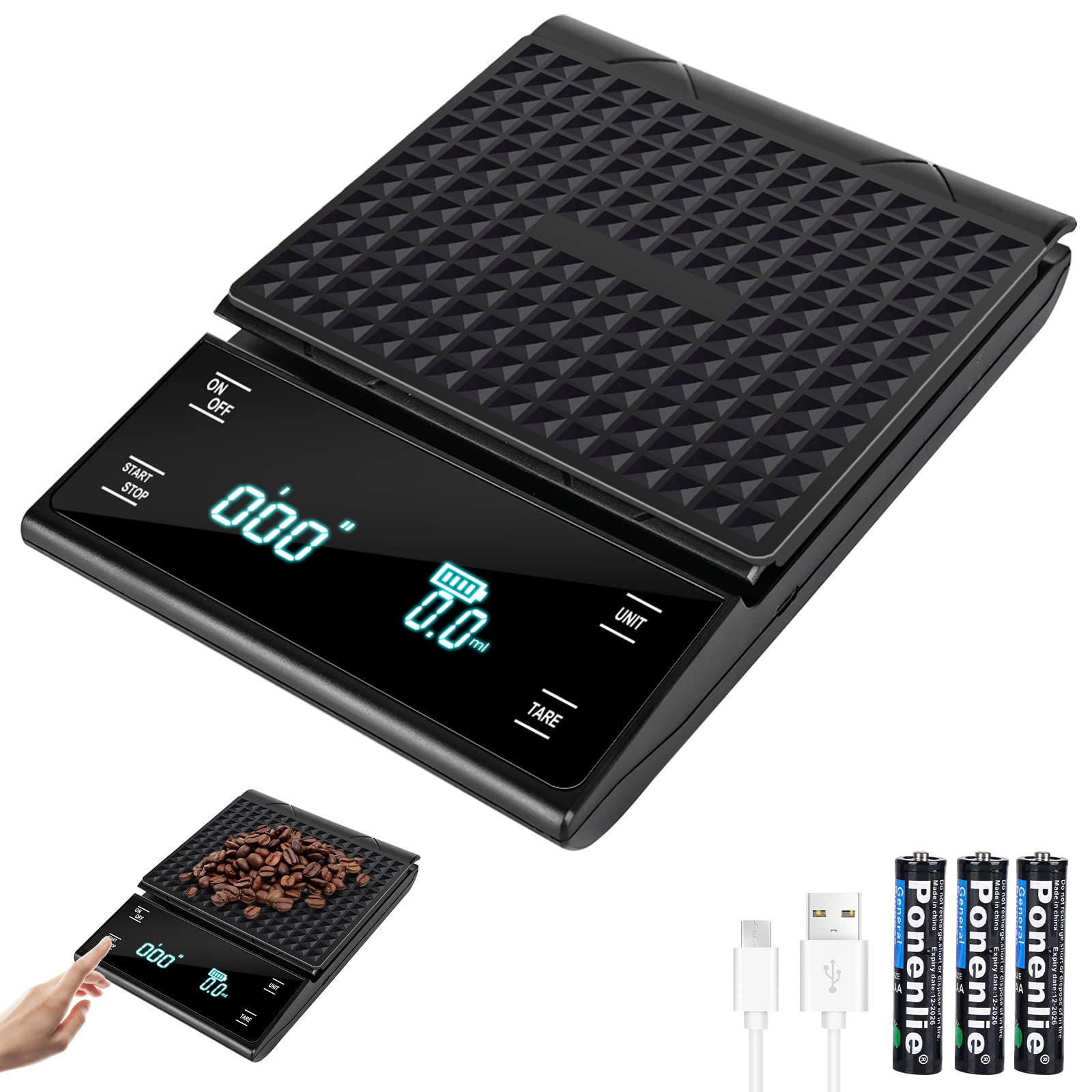 Bilancia da caffè digale 3 kg/0,1 g con timer Strumento di