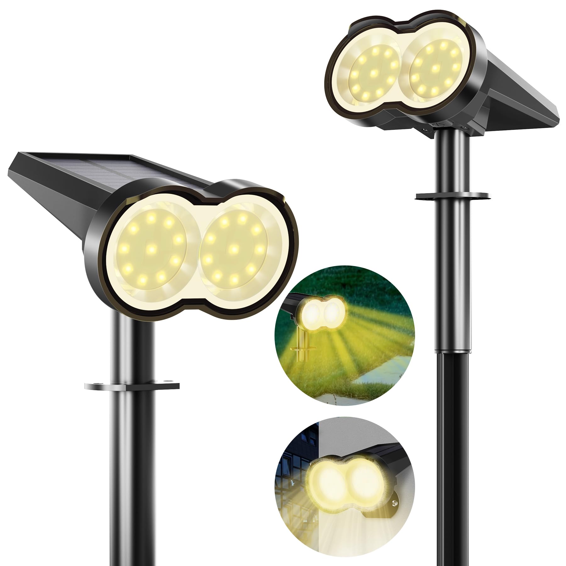 Dankeled Solarlampen für Außen Garten - 2 Stück 20 LED Solar Strahler Warmweiß 3000K, IP65 Wasserdicht Sensorik Solarleuchten, Dusk to Dawn Solar Gartenleuchten für Garage, Gehweg, Treppe, Hof, Rasen